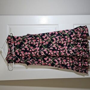 Tommy Hilfiger Navy Floral Print Sleeveless Tiered Calf Sun Midi Dress Size 8